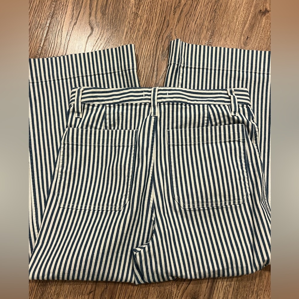 Madewell Emmett Wide-Leg Crop Pants in Herringbone Railroad Stripe Size 30 EUC - Picture 6 of 7